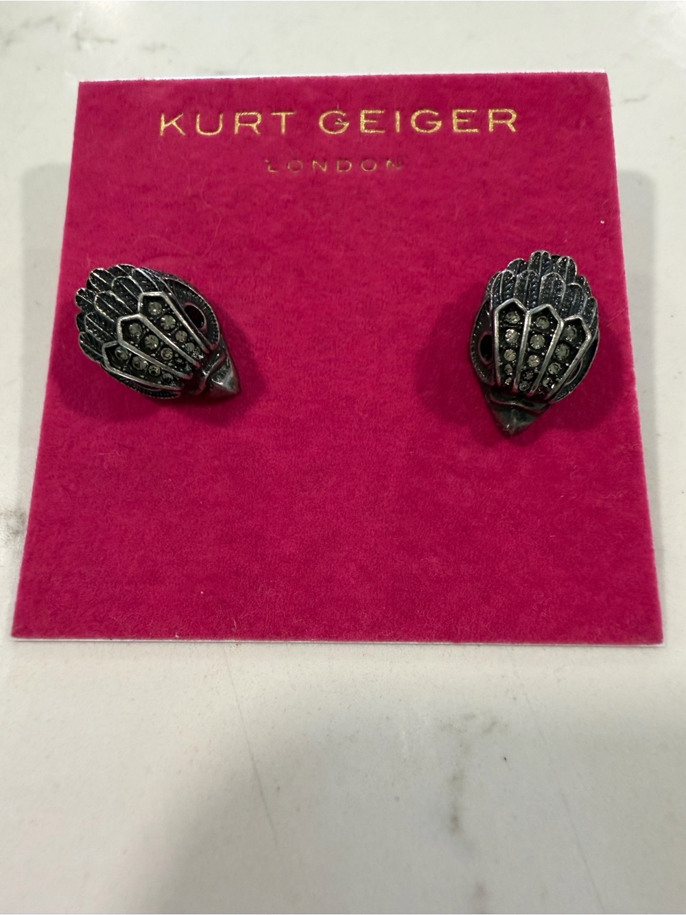 Kurt Geiger Black Crystal Leaf-Design Cufflinks